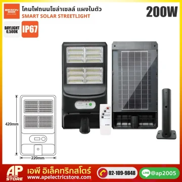 BEWON : โคมถนนโซล่าเซลล์แผงในตัว 200W