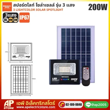 BEWON : สปอร์ตไลท์โซล่าเซลล์ 3 แสง 200W