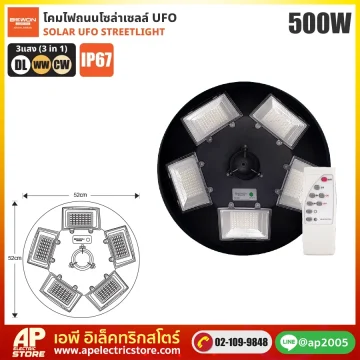 BEWON : โคมถนนโซล่าเซลล์ UFO 500 วัตต์ (ไฟ 3 แสง)