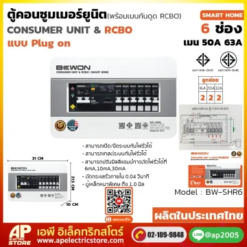 ตู้คอนซูมเมอร์ยูนิต กันดูด (Plug On) รุ่น SMART HOME 6 ช่อง