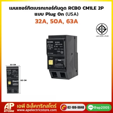 เมนเซอร์กิตเบรกเกอร์ กันดูด RCBO 2P (Plug On)